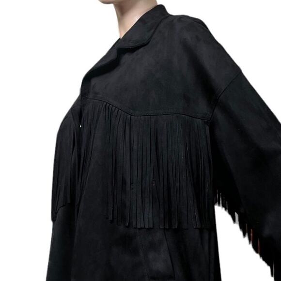 Zara Black Fringe Western Style Retro Jacket Size L Side Pockets Long Sleeves - Picture 7 of 15